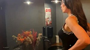 Big tit brunette gets her asshole closeup in public