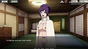 动画巨乳少女Anko Mitarashi在Naruto Hentai游戏中从她的主人那里学习感性技巧