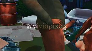 Rysunkowy trójkąt z bractwami i bezdomnym mężczyzną, który rżnie brackiego chłopca - Sims 4